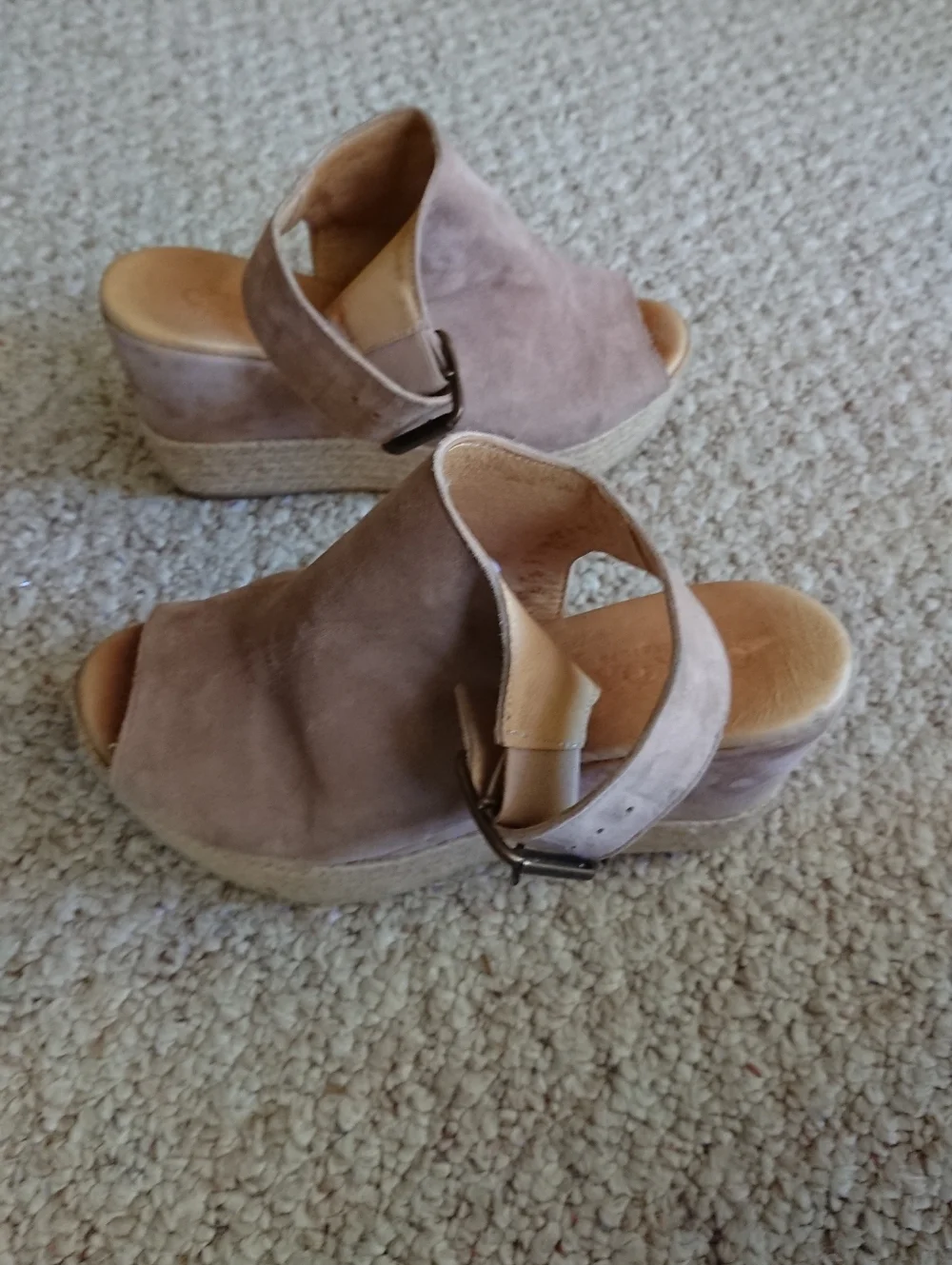 Cordani Taupe Open Toe Espadrille Suede Wedge Sandals size 6